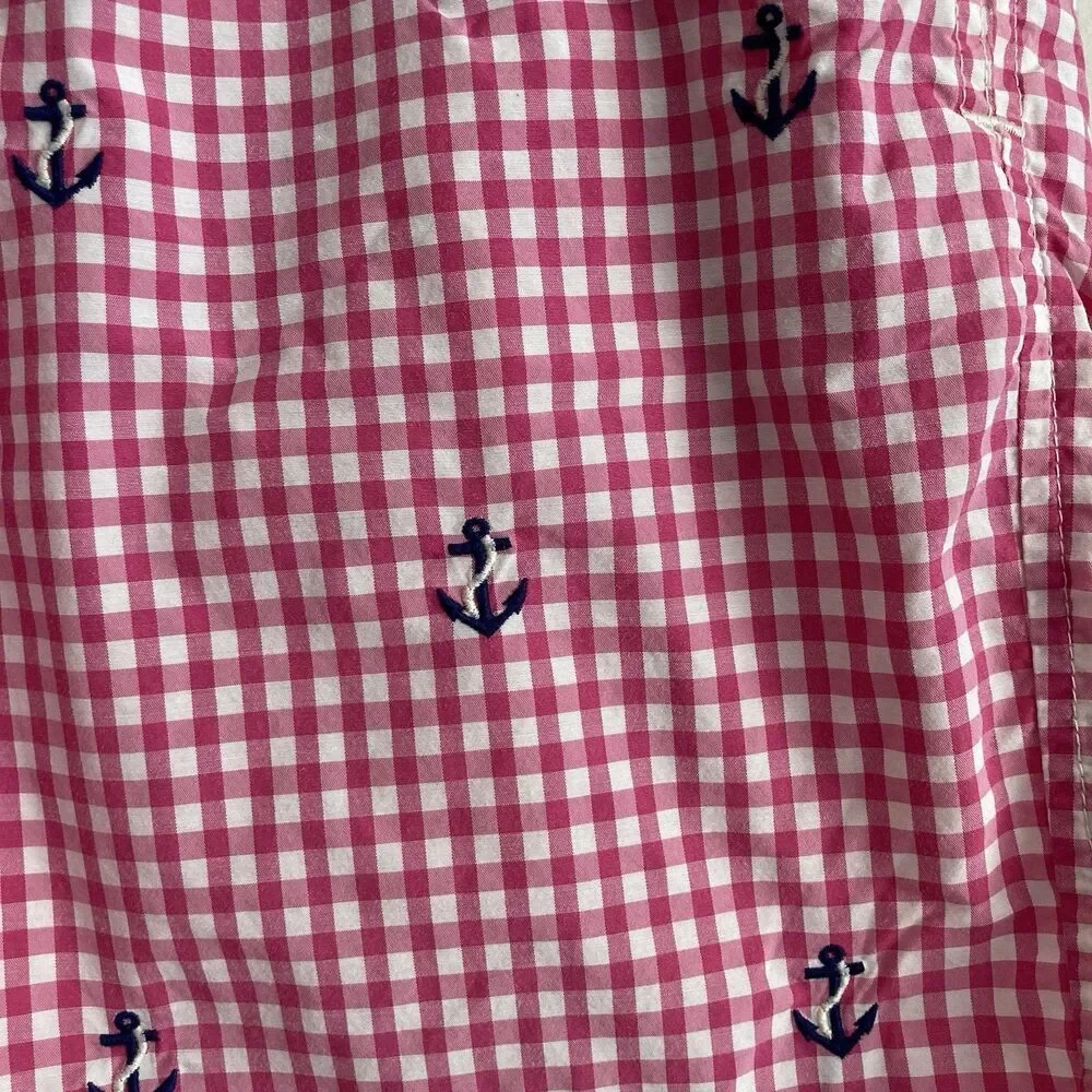 Polo Ralph Lauren Mens Pink Gingham Anchors Swim Trunks Board Shorts Large